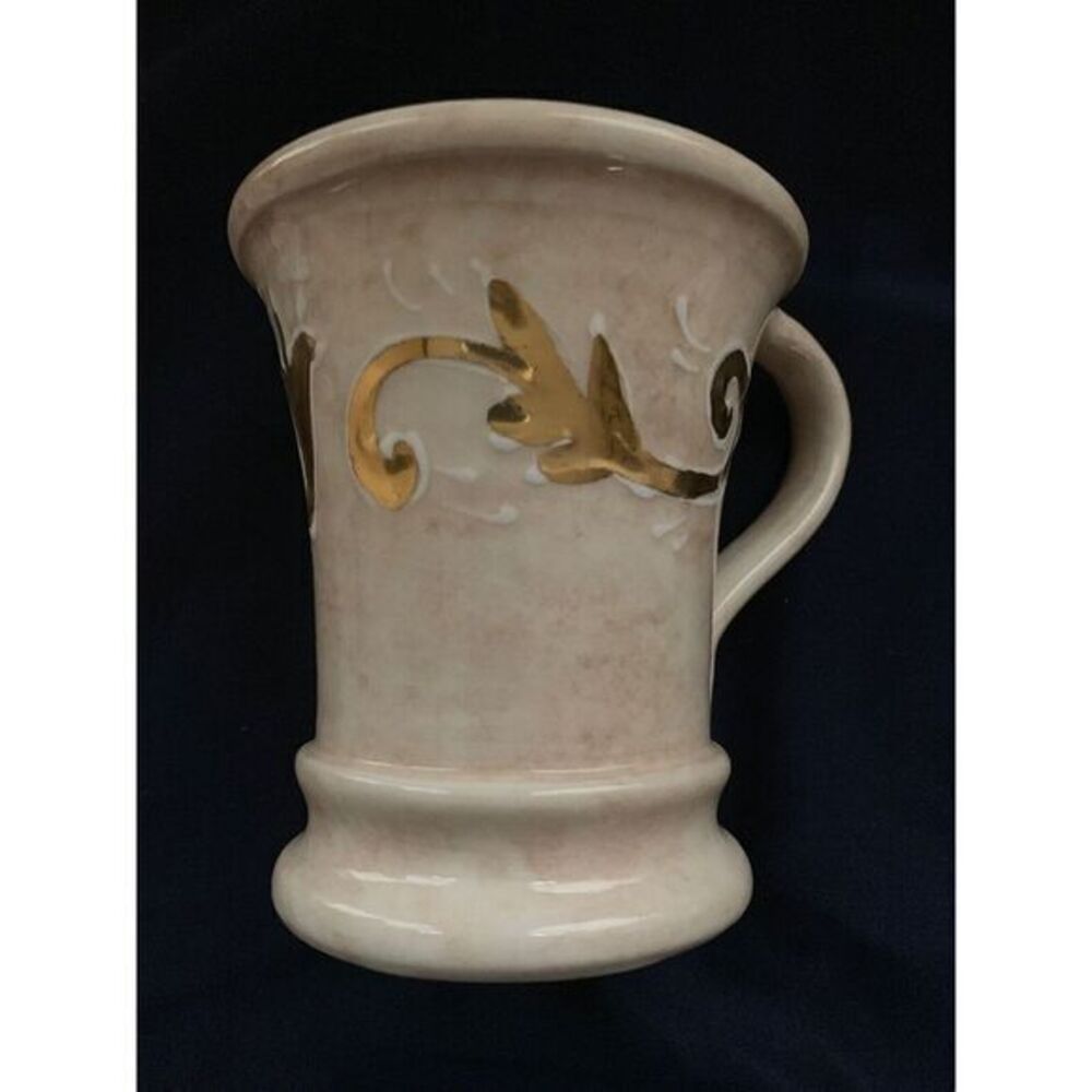 OperaNova Rale‎ Handmade Italy Pottery  Beige Brown Gold Mug